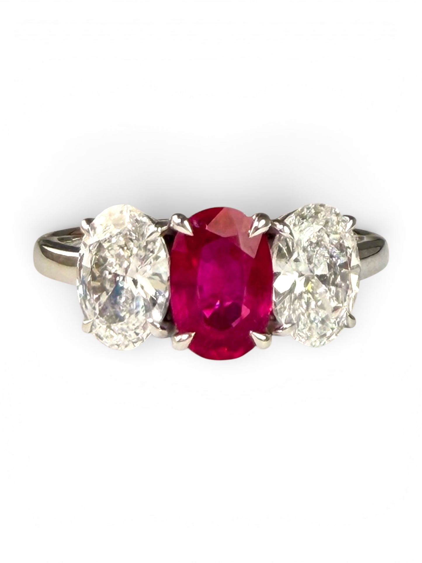 Oval Ruby & Lab-Grown Diamond Three-Stone Ring