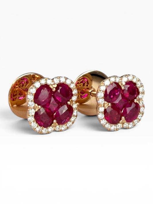 Ruby & Diamond Halo Stud Earrings