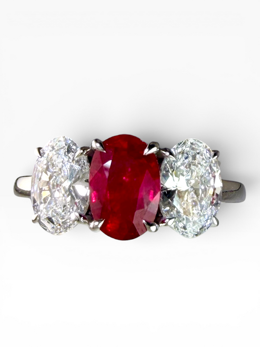 Oval Ruby & Lab-Grown Diamond Three-Stone Ring