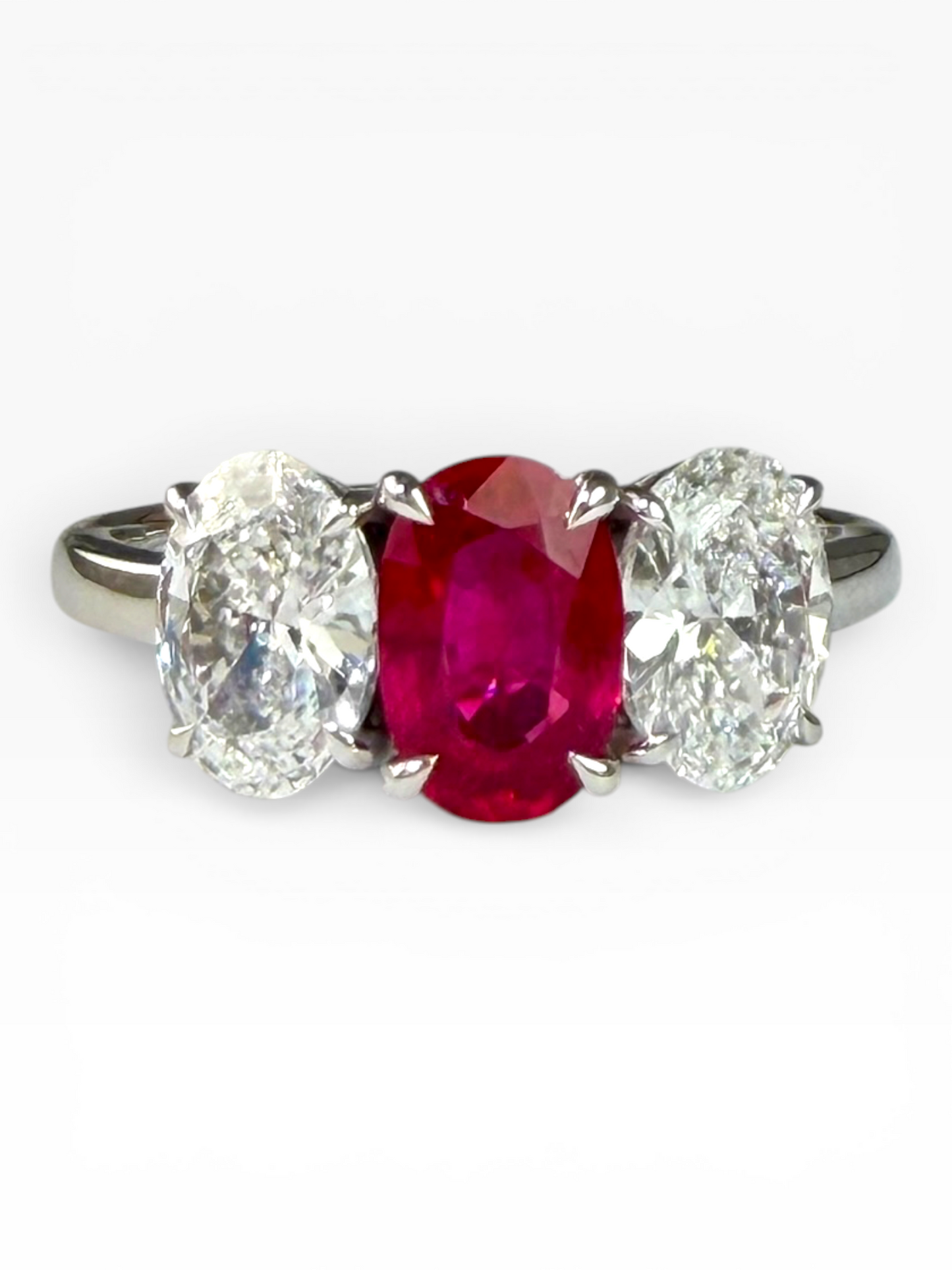 Oval Ruby & Lab-Grown Diamond Three-Stone Ring