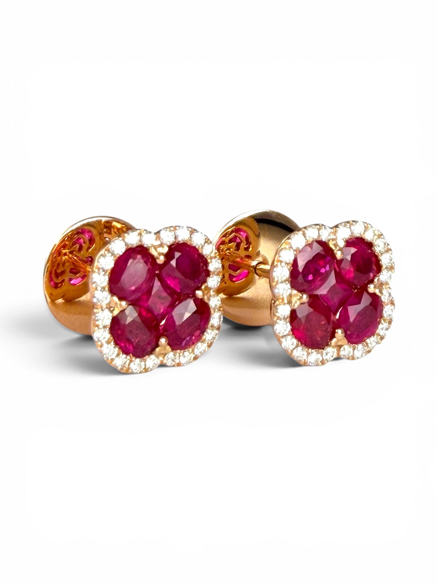 Ruby & Diamond Halo Stud Earrings