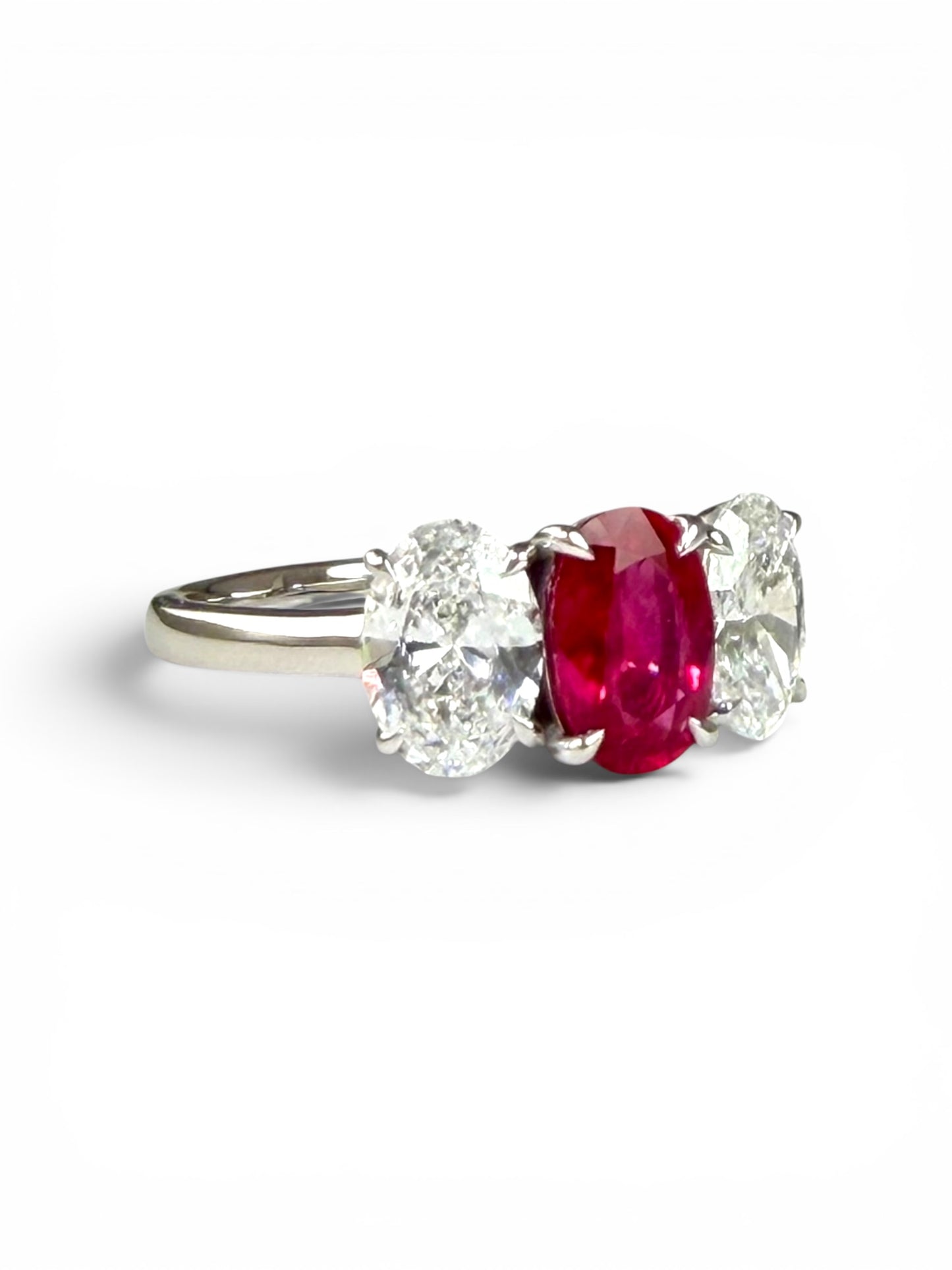 Oval Ruby & Lab-Grown Diamond Three-Stone Ring