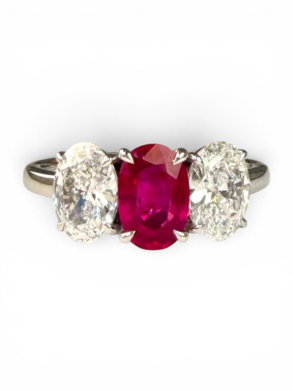 Oval Ruby & Lab-Grown Diamond Three-Stone Ring