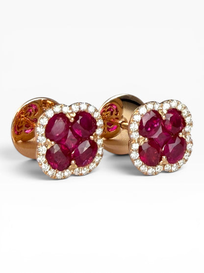 Ruby & Diamond Halo Stud Earrings