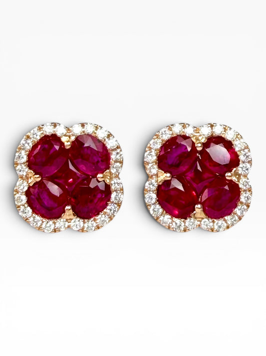 Ruby & Diamond Halo Stud Earrings