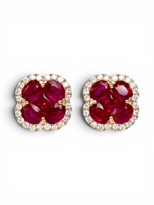 Ruby & Diamond Halo Stud Earrings