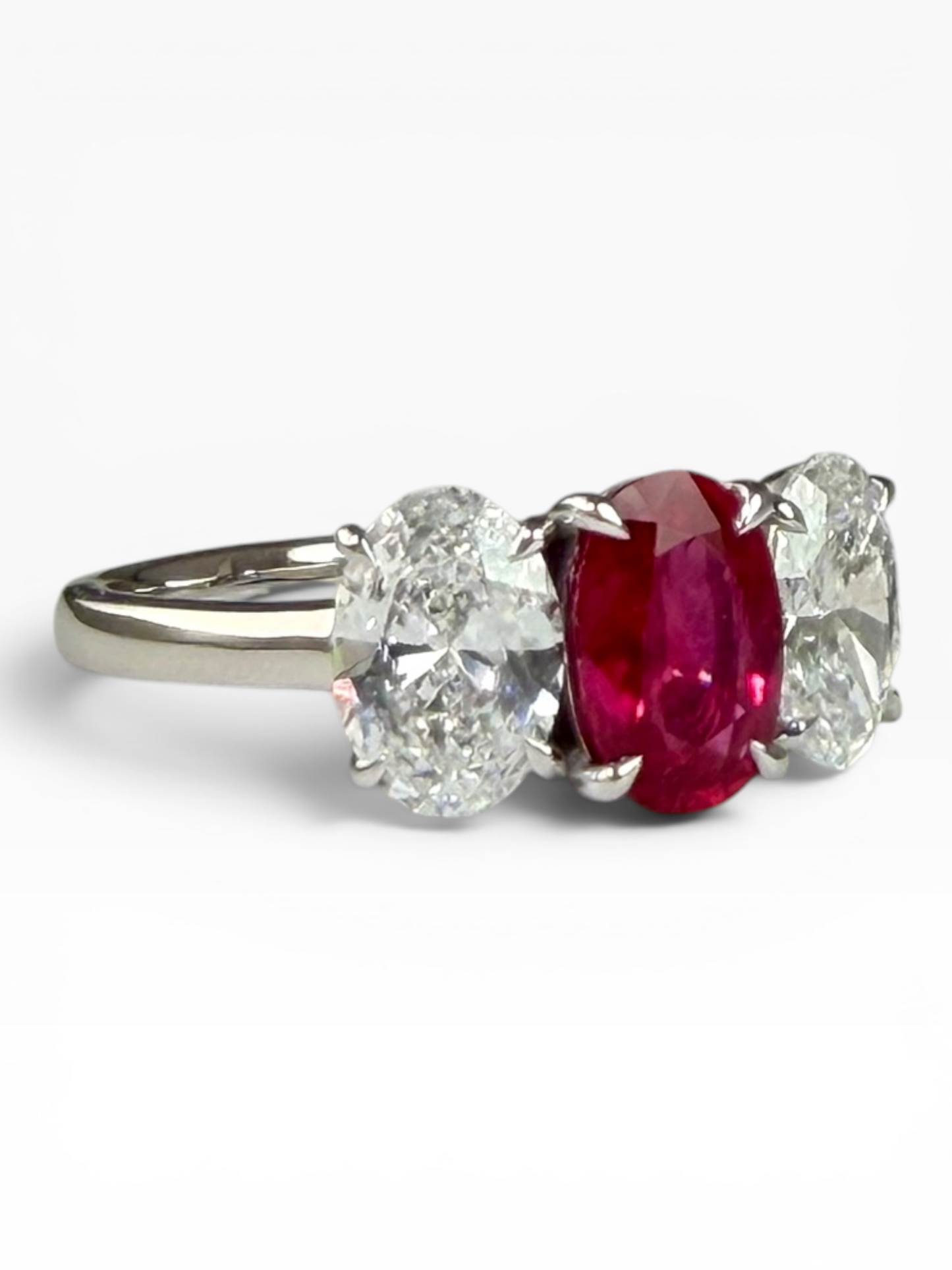 Oval Ruby & Lab-Grown Diamond Three-Stone Ring